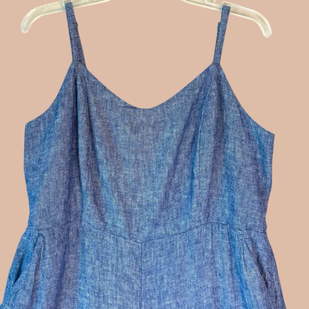 Old Navy Linen Blend Cami Jumpsuit Wide Leg Cropped Womens XL Chambray Blue Gray - Picture 4 of 11